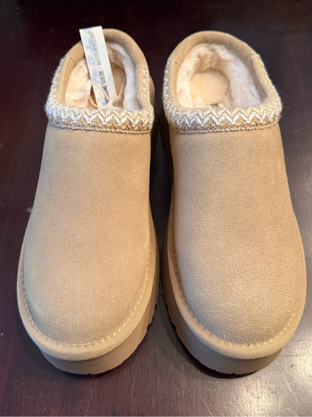 Cushionaire Biscuit Suede Kabuki Faux Fur Lining Slip-On Platform Mules Size 8